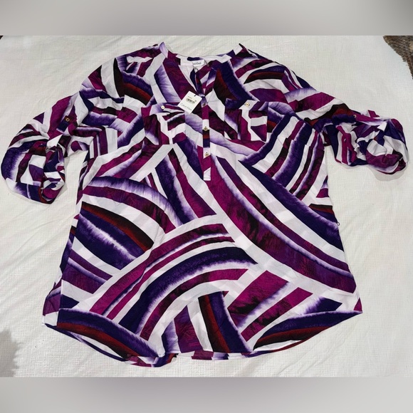 Calvin Klein New NWT Sz 2X Purple White Women's Blouse Shirt Top Light - Picture 5 of 8